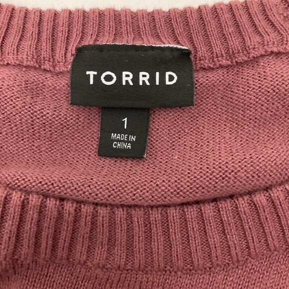 Torrid Pearl Star Pullover Crew Sweater Size 1 1X Embellished Rose Brown Cotton - Picture 4 of 6